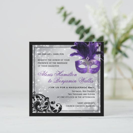 Maskerade bruiloft uitnodiging (Staand voorkant)
