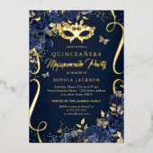 Maskerade Butterfly Royal Navy Quinceanera Folie Uitnodiging (Voorkant)
