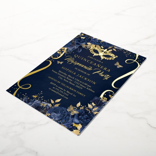 Maskerade Butterfly Royal Navy Quinceanera Folie Uitnodiging (Gedraaid)