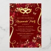 Maskerade Butterfly Royal Red Quinceanera Folie Uitnodiging (Voorkant)