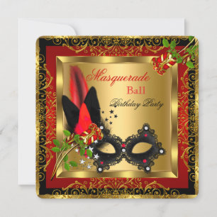 Maskerade Feest Bal Goud Rood Zwart Masker Roos Kaart