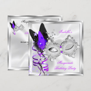 Maskerade Feest Paars Zilver Zwart Masker 2 Kaart