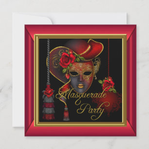 Maskerade Feest Rood Maskers Goud Zwart Verjaardag Kaart