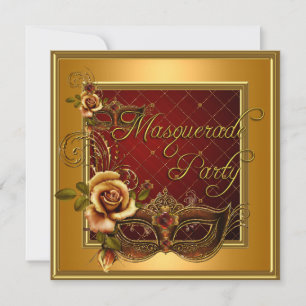 Maskerade Feest Rood Maskers Goud Zwart Verjaardag Kaart