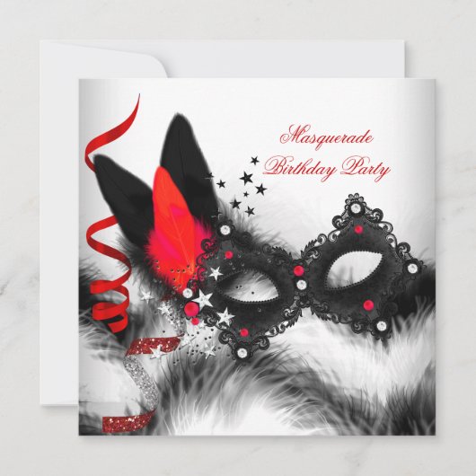 Maskerade Feest Rood Wit Zwart Masker Kaart (Voorkant)