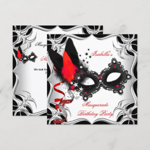 Maskerade Feest Rood Zilver Zwart Masker Kaart