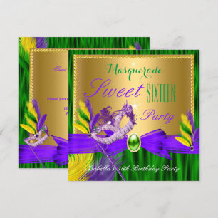 Maskerade Feest Sweet 16 Paars Groen Goud Kaart