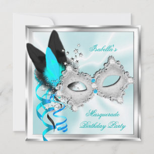 Maskerade Feest Teal Zilver Zwart Masker Kaart
