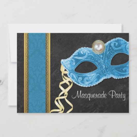 Maskerade Feest Uitnodiging - turquoise & goud (Voorkant)