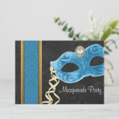 Maskerade Feest Uitnodiging - turquoise & goud (Staand voorkant)