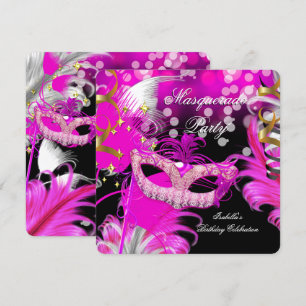 Maskerade Feest Verjaardag Heet Roze Masker Veren  Kaart