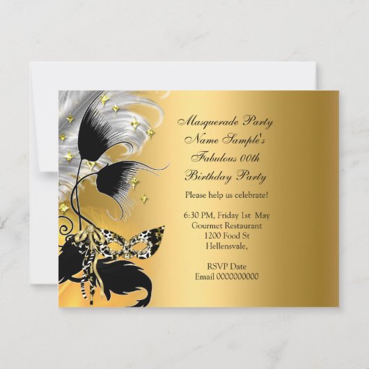 Maskerade Feest Verjaardag Wilde Masker Zwart Goud Kaart (Achterkant)