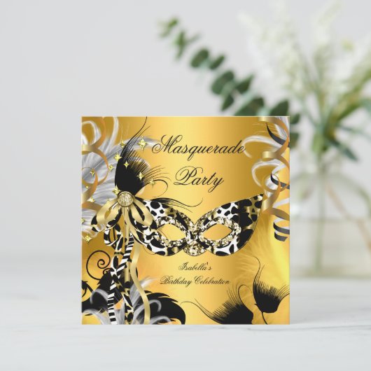 Maskerade Feest Verjaardag Wilde Masker Zwart Goud Kaart (Staand voorkant)