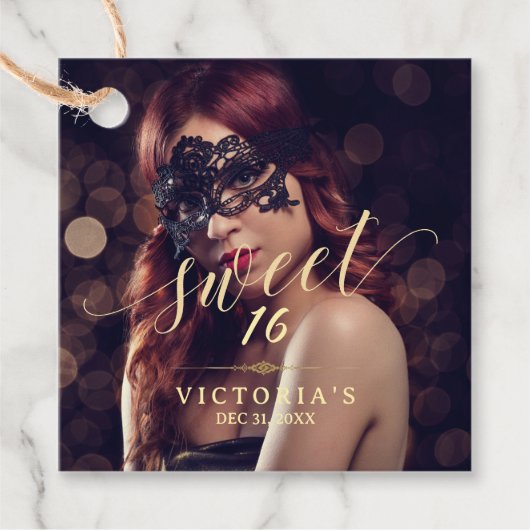 Maskerade Foto Sweet 16 Verjaardag Bedankjes Labels (Voorkant)