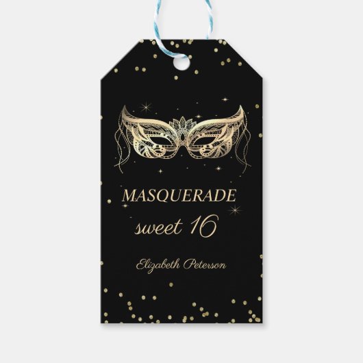 Maskerade Goud Diamanten Sweet 16 Cadeaulabel (Voorkant)
