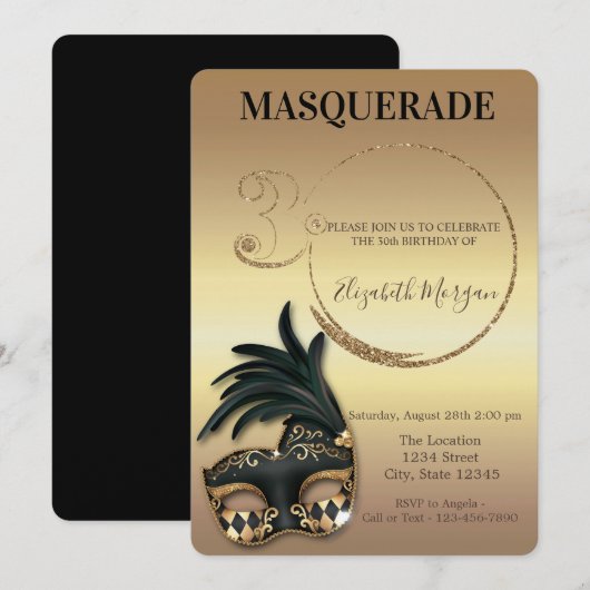 Maskerade Goud Glitters 30e Verjaardag Kaart (Voorkant / Achterkant)