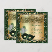 Maskerade Goud & Groen Verjaardagsfeest Kaart (Voorkant / Achterkant)