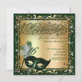 Maskerade Goud & Groen Verjaardagsfeest Kaart (Achterkant)