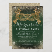 Maskerade Groen Goud Glitter Stof Verjaardagsfeest Kaart (Voorkant / Achterkant)