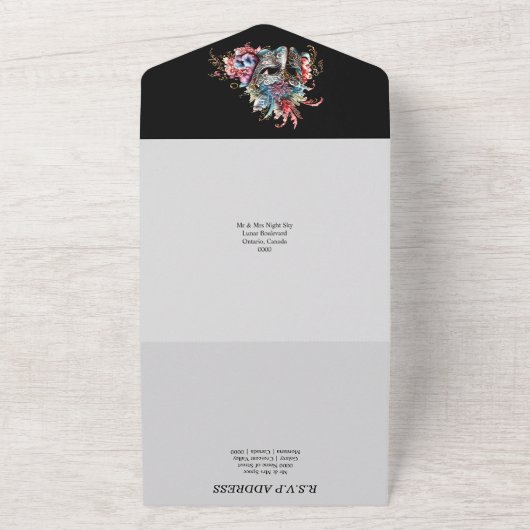 Maskerade-huwelijk | bruid bruidegom Venetiaanse m All In One Uitnodiging (Buitenkant)