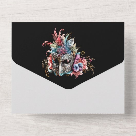 Maskerade-huwelijk | bruid bruidegom Venetiaanse m All In One Uitnodiging (Achterkant)