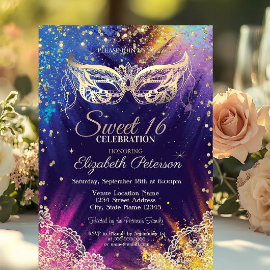 Maskerade, Kant, Verfspatten Sweet 16 Kaart