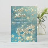 Maskerade maan & sterren kalligrafie sweet sixteen kaart (Staand voorkant)