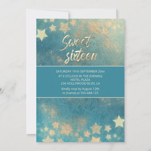 Maskerade maan & sterren kalligrafie sweet sixteen kaart (Achterkant)