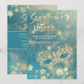 Maskerade maan & sterren kalligrafie sweet sixteen kaart (Voorkant / Achterkant)