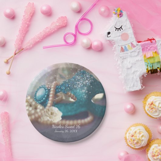 Maskerade Mask & Pearls Rainbow Party Borden Papieren Bordje (Feest)