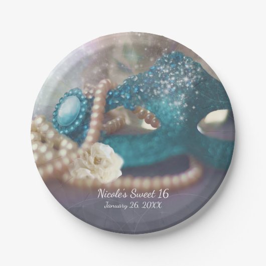 Maskerade Mask & Pearls Rainbow Party Borden Papieren Bordje (Voorkant)