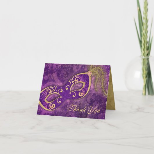 Maskerade Masker Bruiloft Dankjewel Paars Bedankkaart (Voorkant)