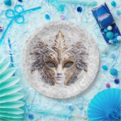 Maskerade Masker Gekleurd in Grijs Papieren Bordje (Feest)