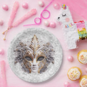 Maskerade Masker Gekleurd in Grijs Papieren Bordje (Feest)