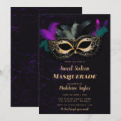 Maskerade Masker Hot Roze Goud Zwart Zoet 16 Party Kaart (Voorkant / Achterkant)