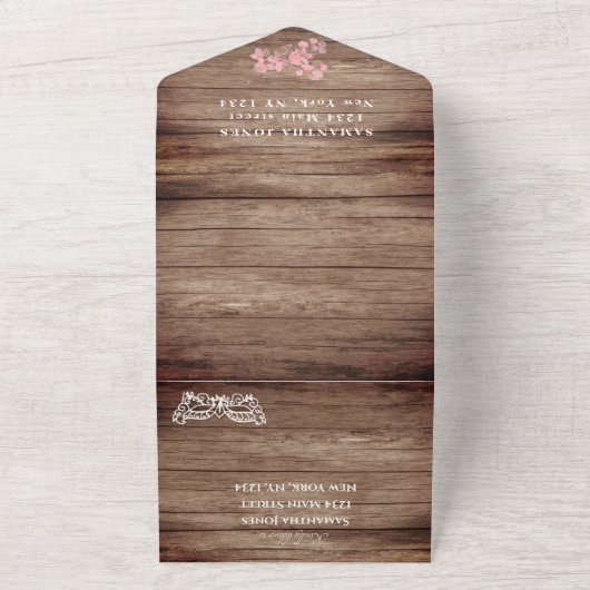 Maskerade Masker Kersenbloesem Hout Quinceanera All In One Uitnodiging (Buitenkant)