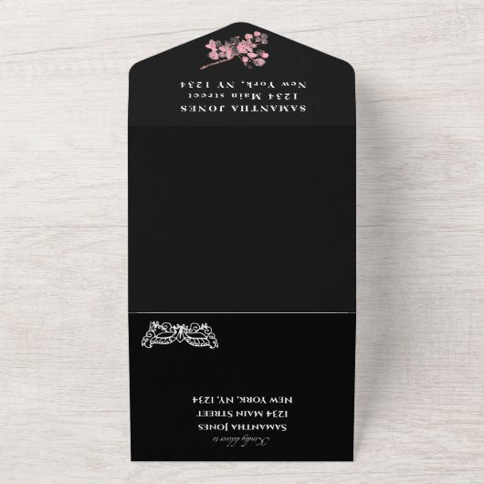 Maskerade Masker Kersenbloesem Roze Quinceanera All In One Uitnodiging (Buitenkant)