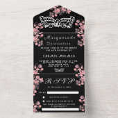 Maskerade Masker Kersenbloesem Roze Quinceanera All In One Uitnodiging (Binnen)