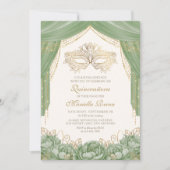 Maskerade Masker Moderne Sfeer Groen Quinceanera Kaart (Voorkant)