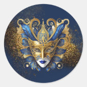 Maskerade Masker Motief Blauw Goud ID1031 Ronde Sticker (Voorkant)