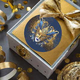 Maskerade Masker Motief Blauw Goud ID1031 Ronde Sticker