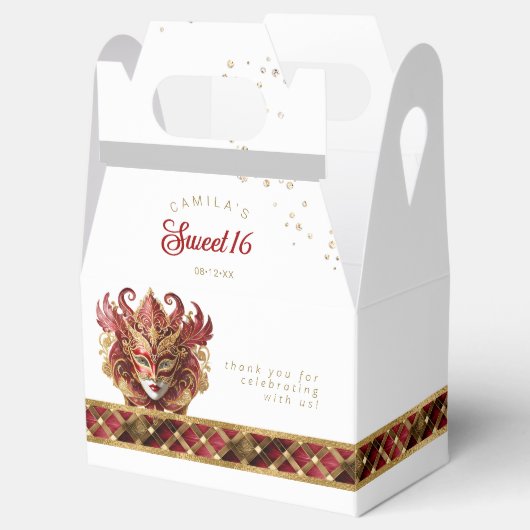 Maskerade Masker Motief Harlekijn Rood Goud ID1032 Bedankdoosjes (Geopend)