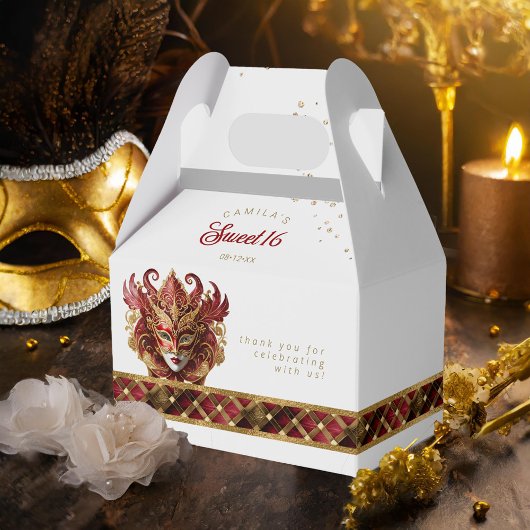 Maskerade Masker Motief Harlekijn Rood Goud ID1032 Bedankdoosjes