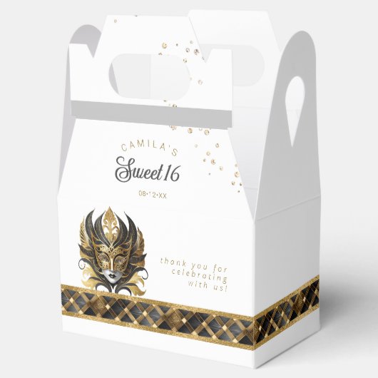 Maskerade Masker Motief Harlekijn Zwart Goud ID103 Bedankdoosjes (Geopend)