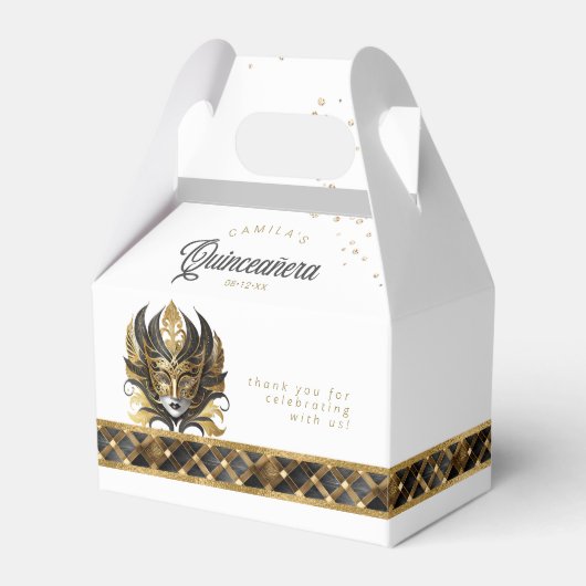 Maskerade Masker Motief Harlekijn Zwart Goud ID103 Bedankdoosjes (Voorkant Zijde)