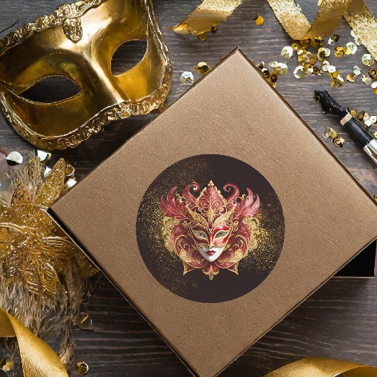 Maskerade Masker Motief Rood Goud ID1031 Ronde Sticker