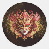 Maskerade Masker Motief Rood Goud ID1031 Ronde Sticker (Voorkant)