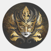 Maskerade Masker Motief Zwart Goud ID1031 Ronde Sticker (Voorkant)