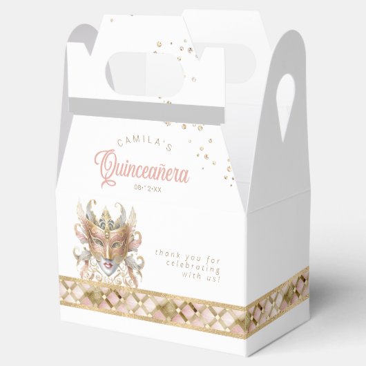 Maskerade Masker Motif Harlequin Roos Gold ID1031 Bedankdoosjes (Geopend)