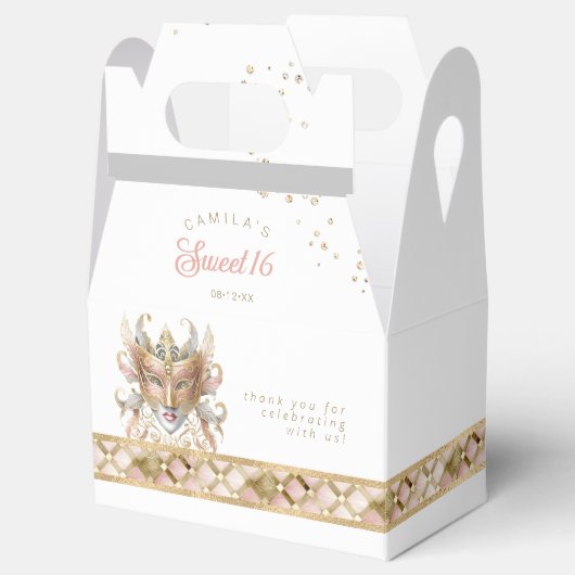 Maskerade Masker Motif Harlequin Roos Gold ID1032 Bedankdoosjes (Geopend)